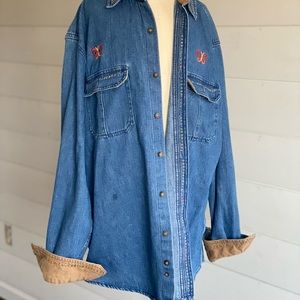 Denim embroidered shirt rainbow butterfly